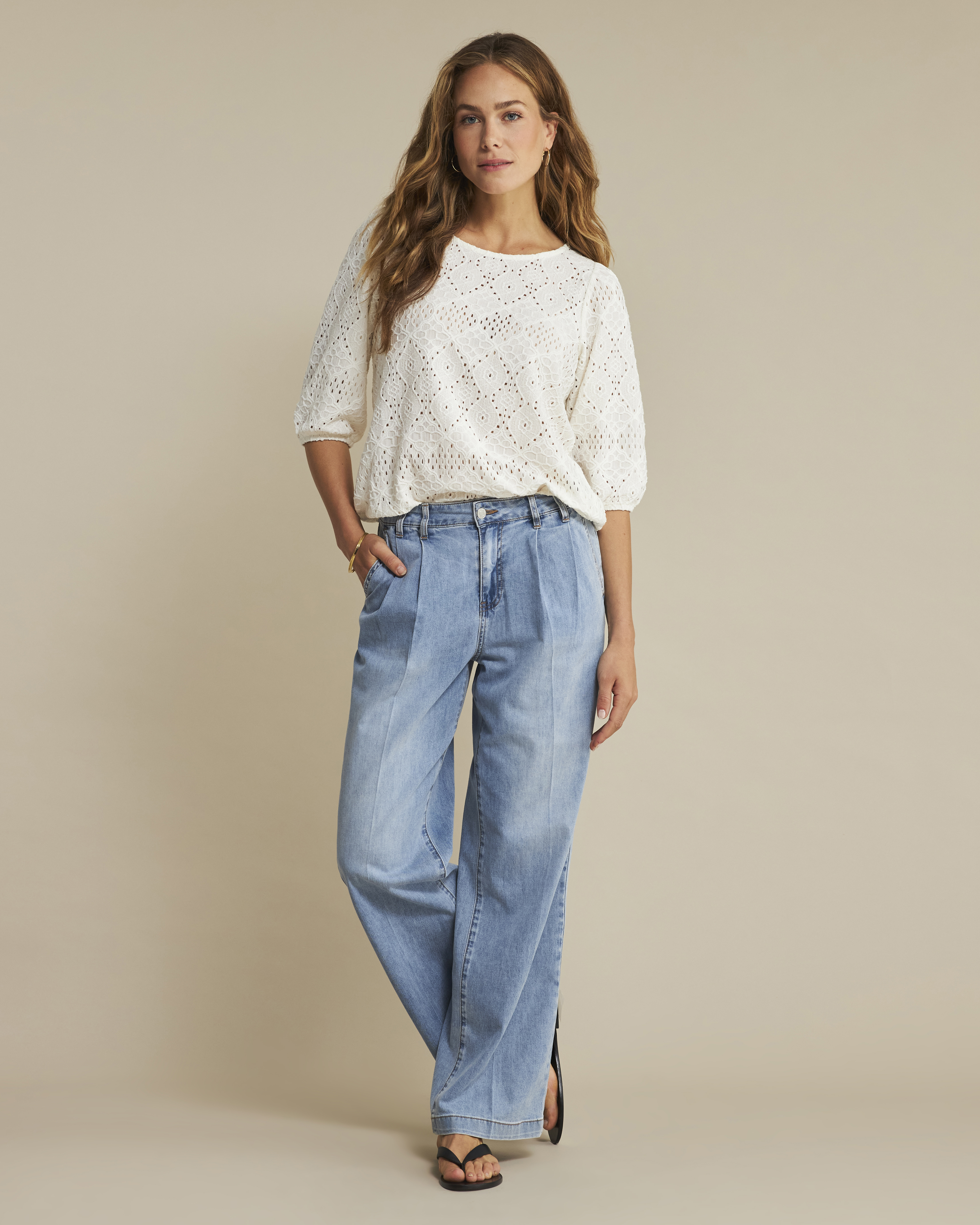 Red Button Caitlina Slight Barrel Style Denim Jean with Side Panel Pebble main image 1